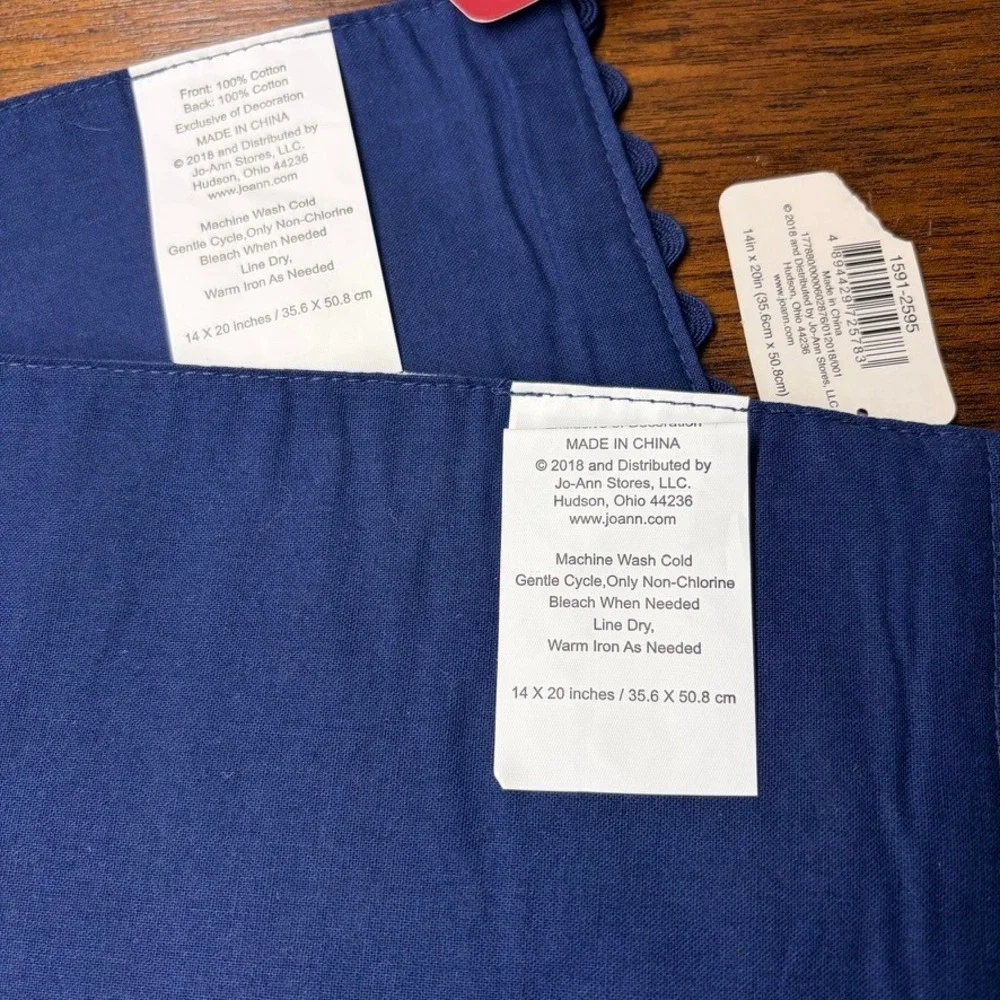 Americana Jo-Ann Blue White Floral Toile Ric Rac Placemats Set of 2 14x20 Cotton
